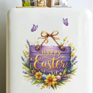 Easter butterfly flower door sticker with Happy Easter text for home decoration