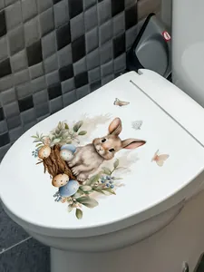 Watercolour Easter bunny and eggs decal applied on a white toilet lid cover
