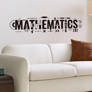 Matte black vinyl wall decal with Mathematics typography and geometric math symbols