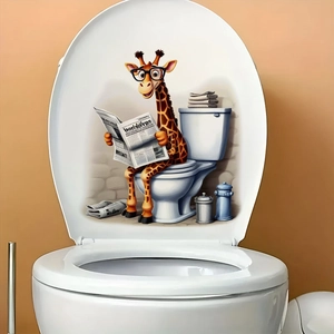 Sticker mural girafe rigolote lisant un journal pour déco salle de bain et enfant