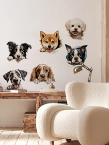 Detailed 3D effect puppy dog wall stickers showing border collie and shiba inu for kid rooms