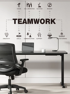 Macro detail of black vinyl teamwork wall sticker tree with business icons for offices