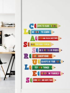 Colorful pencil-shaped classroom rules wall stickers for children bedroom decoration