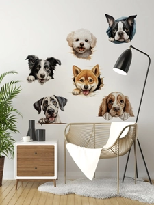 Set of 6 cute 3D dog wall decals featuring diverse breeds for creative home wall decor