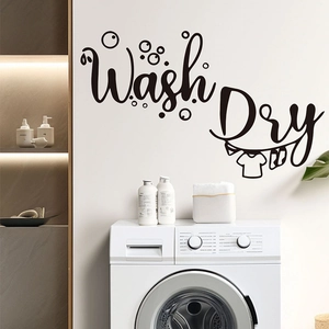 Wash Dry Laundry Room Wall Sticker Black PVC Self Adhesive Lettering Decal For Bathroom Home Decor Laundry Art Mural