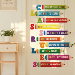 Educational Cartoon Pencil Class Rules Wall Sticker PVC Self Adhesive Classroom Decor Removable Wall Decal For Kids Room School