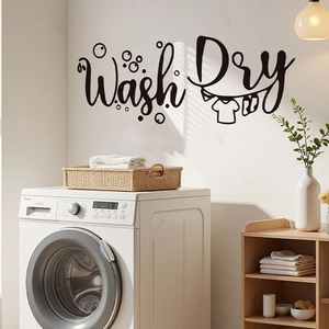 Modern black PVC Wash Dry wall decal with laundry icons for home laundry room decor
