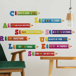 Colorful pencil-shaped classroom rules PVC wall stickers for kids bedroom decor