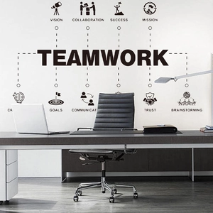 Teamwork Motivational Office Wall Decal PVC Removable Lettering Sticker For Meeting Room Workspace Culture Decor Black