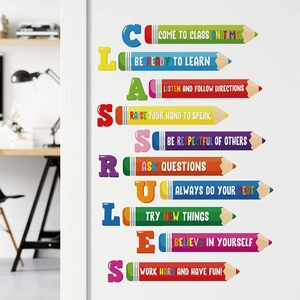 Colorful pencil CLASS RULES wall stickers for classroom decor and kids bedroom wall art