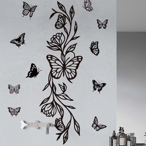 Elegant black butterfly and floral wall stickers for minimalist home decor and living room