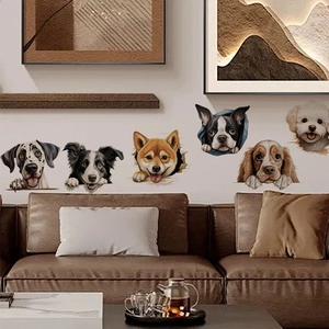 Cute puppy 3D wall stickers featuring various breeds for nursery and living room decor