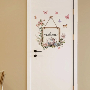 Self-adhesive butterfly welcome floral door sticker and PVC wall art for home decor
