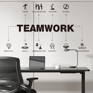 Office teamwork wall sticker with vision and success keywords in black vinyl finish
