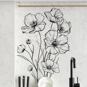 Minimalist black line art poppy flower wall stickers for modern home wall decoration