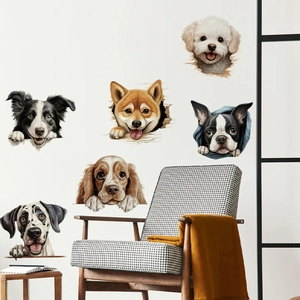 Realistic 3D dog wall stickers with Shiba Inu and Border Collie for kids' room decor