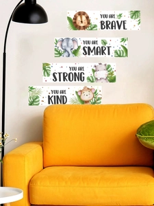 Detail of colorful cartoon animal wall stickers with brave smart strong kind quotes