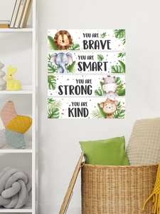 Set of 4 animal motivational wall decals shown in a modern minimalist nursery room décor