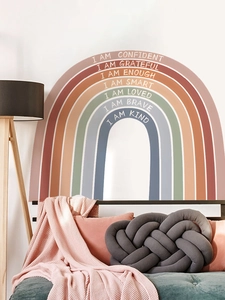 Detailed Morandi rainbow wall decal with positive affirmations displayed on a bedroom wall