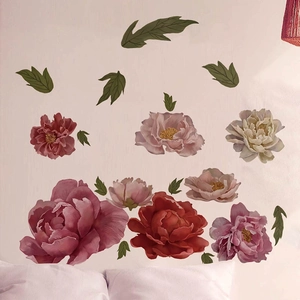 Pfingstrosen Blumen Wandtattoo Set in Pink und Rot für die Schlafzimmerdekoration
