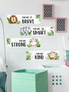 Detail of four-piece jungle animal wall stickers with inspirational English quotes