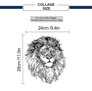 Detailed dimension guide for minimalist lion head sketch wall sticker 24cm by 28cm