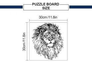 Size chart showing 30x30cm dimensions for a square lion sketch puzzle board