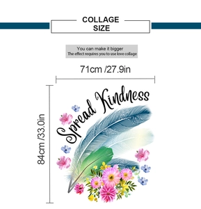 Collage size detail for Spread Kindness flower feather wall sticker 71x84cm