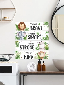Close-up of four watercolor animal wall stickers with inspirational quotes for kids rooms