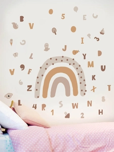 Rainbow alphabet wall stickers in Morandi tones for cozy nursery and playroom decoration