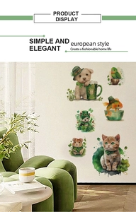 Watercolor St. Patrick's Day animals wall stickers with green clovers on room wall