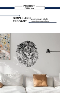 Artistic lion head wall decal in hand-drawn sketch style for modern living room decor
