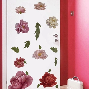Pfingstrosen Wandaufkleber in Dunkelrot und Rosa für Schlafzimmer und Wohnzimmer Deko