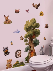 Nursery wall stickers set with forest animals and tree house for kid's room decoration