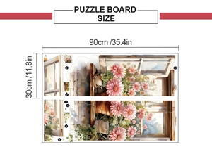 Detailed size chart for pink daisy floral wall stickers showing dimensions 90cm by 30cm