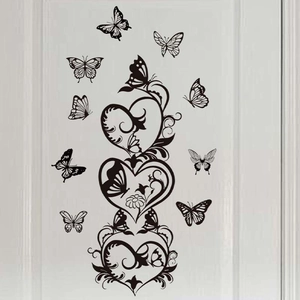 Black Butterfly Heart Wall Stickers PVC Waterproof Removable Decorative Wall Decals For Bedroom Living Room Home Background Decor