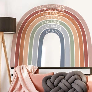Rainbow wall sticker with motivational quotes for bedroom decor on 7 color layers