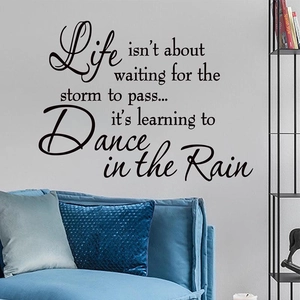 Inspirational English quote wall sticker above a blue sofa for modern home decor