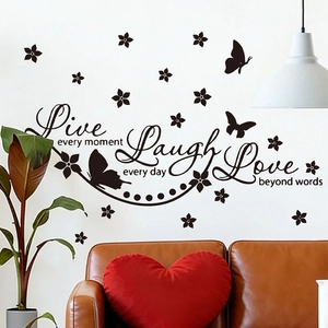 Inspirational Quotes Live Laugh Love Wall Stickers Black PVC Butterflies Flowers Decals Removable Wall Art Home Decor