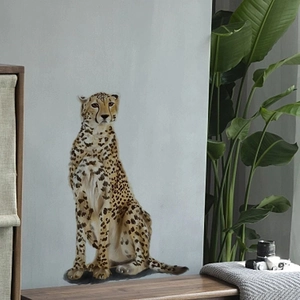 Adesivo Murale Ghepardo Realistico Rimovibile PVC Decalcomania Animali per Cameretta Bambini Asilo Nido Decorazione Casa