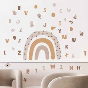 Boho rainbow wall stickers with alphabets and numbers for kids room nursery decor