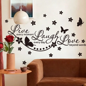Elegant black PVC wall stickers with inspirational quotes and butterflies for living room