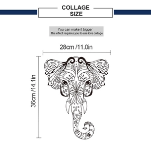 Detailed dimension guide showing the sketch elephant wall sticker collage size and measurements