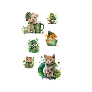 Cartoon St. Patrick's Day animals wall stickers with cute puppy, kitten and clover motifs