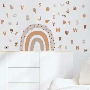 Boho rainbow wall stickers with numbers and alphabets for children bedroom decoration