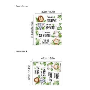 Cartoon animal wall stickers for kids with lion and elephant motivational quotes
