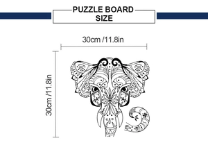 Detailed size chart showing 30x30cm dimensions for the elephant sketch wall decal