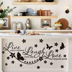 Live every moment motivational wall stickers with flower and butterfly decor for home walls