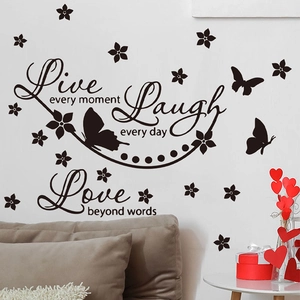 Inspirational Live Laugh Love wall stickers with butterflies and floral patterns for home