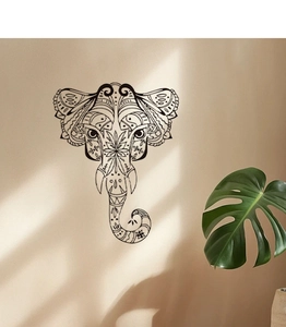 Detail showing an elephant mandala wall sticker with intricate geometric and floral patterns